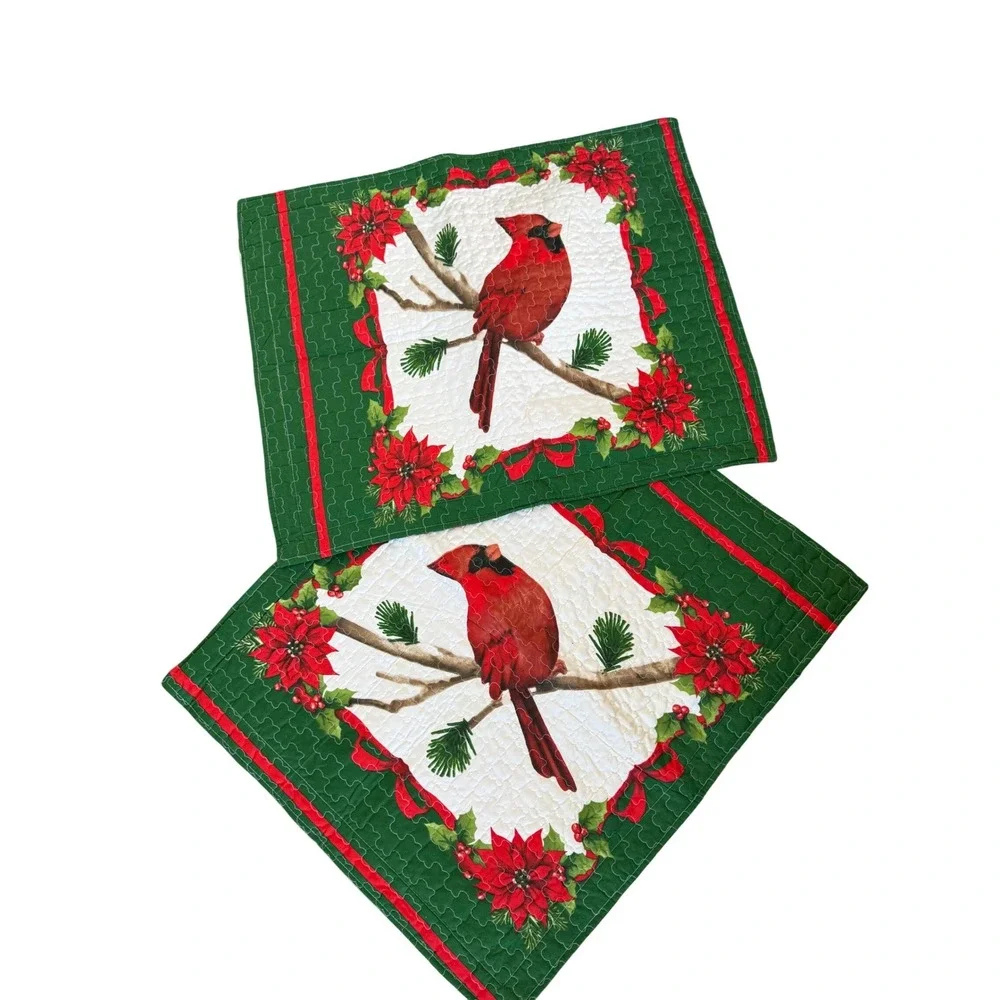 Cardinal Holly Poinstettia quilted pillow case set of two‎